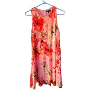 Ralph Lauren Watercolor Floral Sleeveless Shift Dress Size 10 Coral Pink Midi